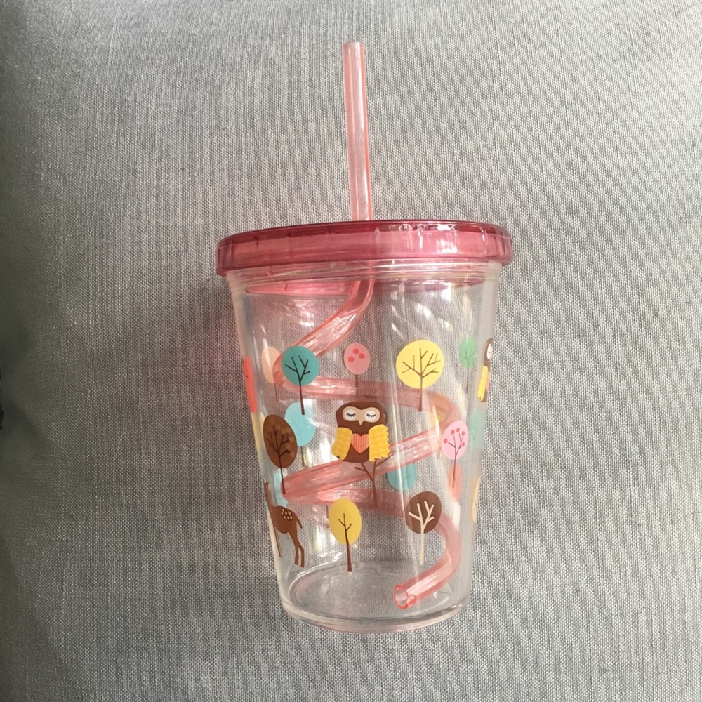 Cute Pink Kid’s Cup with Fun Spiral Straw